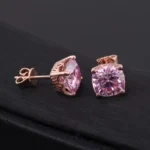 Classic Cushion Cut Pink Lab Gemstone Solitaire Stud Earrings - Image 4