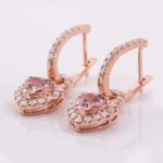*Rose Gold Heart-Shaped Pink Gemstone Earrings with Halo - Image 4
