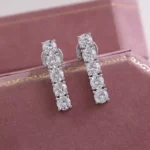 *Classic Five Stone Round Cut Moissanite Linear Drop Earrings - Image 3