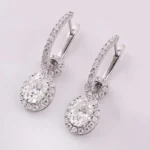 *Gorgeous White Gold Oval Cut Moissanite Drop Earrings - Image 2