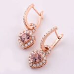 *Rose Gold Heart-Shaped Pink Gemstone Earrings with Halo - Image 5