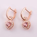 *Rose Gold Heart-Shaped Pink Gemstone Earrings with Halo - Image 6