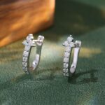 *Gorgeous White Gold Moissanite Round Cut Huggie Earrings - Image 8