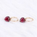 *Charming Yellow Gold Heart Cut Red Lab Gemstone Drop Earrings