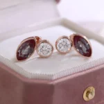 *Modern Bezel Set Toi et Moi Marquise Lab Gemstone and Moissanite Stud Earrings - Image 3