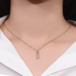 Round Cut Lab Diamond Pendant Necklace Paved Feather Plume Style