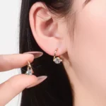 Round Cut Lab Diamond Earrings Geometric V-Shape Hoop Style - Image 3