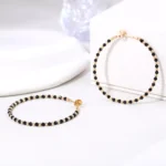 Black Spinel Beaded Hoop Earrings Faceted Gemstone Circle Style - Image 3