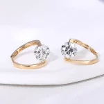 Round Cut Lab Diamond Earrings Geometric V-Shape Hoop Style