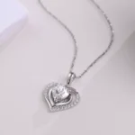 *Heart and Round Cut Moissanite Double Heart Halo Pendant (Pendant Only) - Image 3