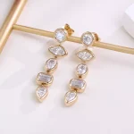 Modern Multi-Shape Bezel Set Moissanite Linear Drop Earrings