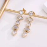 *Modern Multi-Shape Bezel Set Moissanite Linear Drop Earrings - Image 4