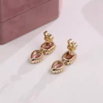 *Pink Lab Gemstone Cushion and Pear Drop Earrings with Scalloped Bezel - Image 6
