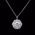Classic Round Lab Diamond Floral Halo Pendant in 18k White Gold