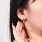 Black Spinel Beaded Hoop Earrings Faceted Gemstone Circle Style