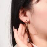 Black Spinel Beaded Hoop Earrings Faceted Gemstone Circle Style - Image 4