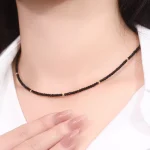 Black Tourmaline Beaded Necklace Faceted Gemstone Minimalist Style