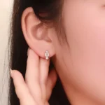 Asscher Cut Lab Diamond Hoop Earrings Geometric Trilogy Design - Image 3