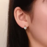 Round Cut Lab Diamond Hoop Earrings Sculptural Tapered Huggie Style - Image 3