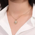 Round Cut Diamond Pendant Necklace Vintage Cross Medallion Motif