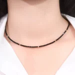 Black Tourmaline Beaded Necklace Faceted Gemstone Minimalist Style