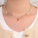 7.4CTW Pear Cut Lab Ruby Pendant Necklace with Moissanite - Image 4