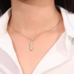 Round Cut Diamond Pendant Necklace Textured Feather Plume Motif(pendant only) - Image 5