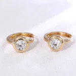 Round Cut Lab Diamond Earrings Bezel Set Huggie Hoop Style - Image 5