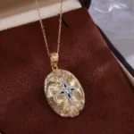 Round Cut Diamond Pendant Necklace Vintage Oval Starburst Locket Motif(pendant only) - Image 5