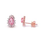 *Exquisite Rose Gold Pear Cut Padparadscha Pink Lab Gemstone Stud Earrings - Image 3