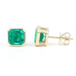 **Elegant Yellow Gold Asscher Cut Green Lab Gemstone Stud Earrings