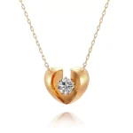 Round Cut Lab Diamond Pendant Necklace Modern Split Heart Style