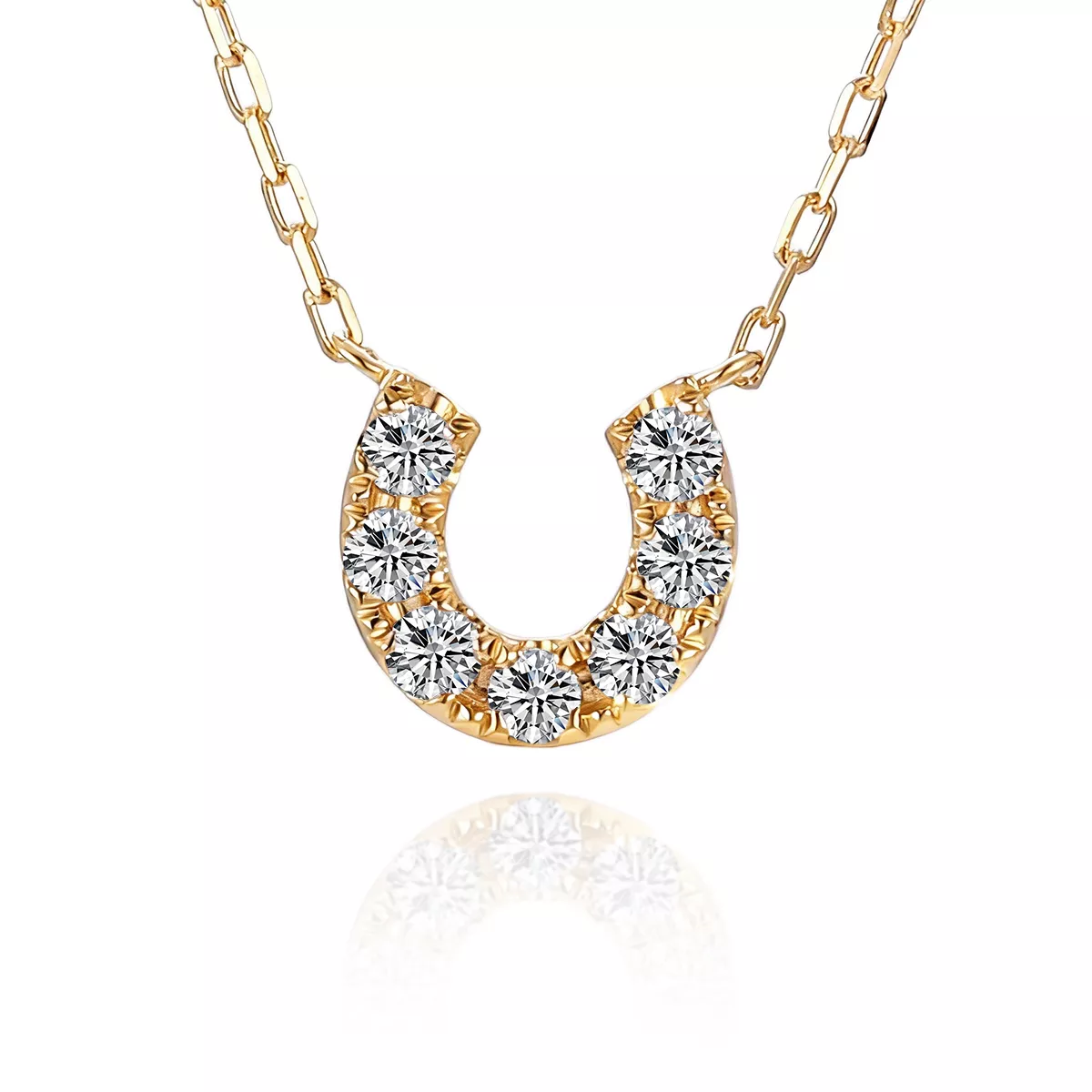 IMG_0028-2 Round Cut Diamond Pendant Necklace Lucky Horseshoe Motif - Image 1
