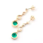 *Round Emerald and Moissanite Graduated Swirl Drop Earrings - Image 2