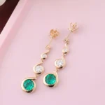 *Round Emerald and Moissanite Graduated Swirl Drop Earrings - Image 3