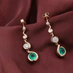 *Round Emerald and Moissanite Graduated Swirl Drop Earrings - Image 4