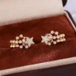 Round Cut Diamond Earrings Celestial Star Beaded Cluster Style (Not Including Earring Backs) - Image 3
