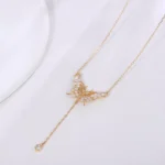 Round Cut Diamond Necklace Paved Butterfly Lariat Drop Style - Image 7