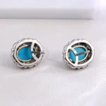 Turquoise Studs Earring | 18K White Gold Earrings with Diamond & Turquoise Gem - Image 3