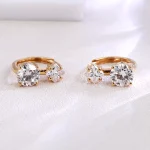 Lab Diamond Hoops Ring | 18K Yellow Gold Earrings with Princess & Round Lab Diamonds