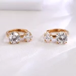 Lab Diamond Hoops Ring | 18K Yellow Gold Earrings with Princess & Round Lab Diamonds - Image 3