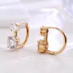 Lab Diamond Hoops Ring | 18K Yellow Gold Earrings with Princess & Round Lab Diamonds - Image 4