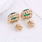 *Gorgeous Yellow Gold Round Cut Green Lab Gemstone Halo Stud Earrings - Image 4