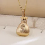 Diamond Fortune Pendant | 18K Yellow Gold Money Bag Necklace with $ (Pendant Only) - Image 4