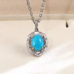 Turquoise and Diamond Pendant | 18K White Gold Diamond Accents (Pendant Only)​ - Image 2
