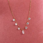 ​​18K Yellow Gold Lab Diamond Choker | 7-Stone Lab Diamond Necklace with Pear-cut Center​ - Image 4