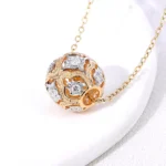 Round Cut Lab Diamond Pendant Necklace Two-Tone Openwork Sphere Style(Pendant Only) - Image 4