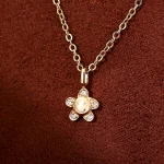 Round Cut Diamond Pendant Necklace Smiley Face Flower Charm Style