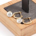*Glamorous Yellow Gold Round Cut Moissanite Drop Earrings - Image 3