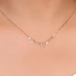 ​​18K Yellow Gold Lab Diamond Choker | 7-Stone Lab Diamond Necklace with Pear-cut Center​ - Image 6